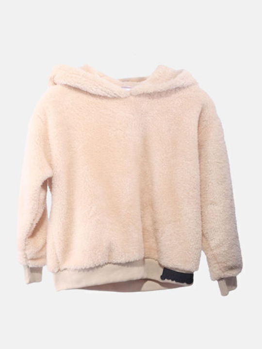 Fleece Kinder-Sweatshirt mit Kapuze Ecru