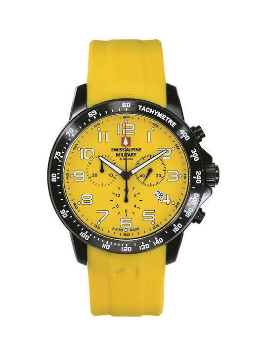 Swiss Alpine Military by Grovana Watch Chronograph Battery with Yellow Rubber Strap