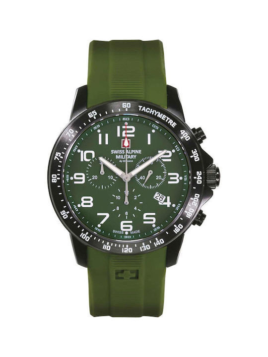 Swiss Alpine Military by Grovana Watch Chronograph Battery with Green Rubber Strap