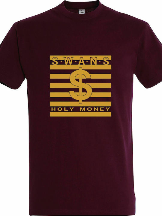 Money T-shirt Burgundy Cotton