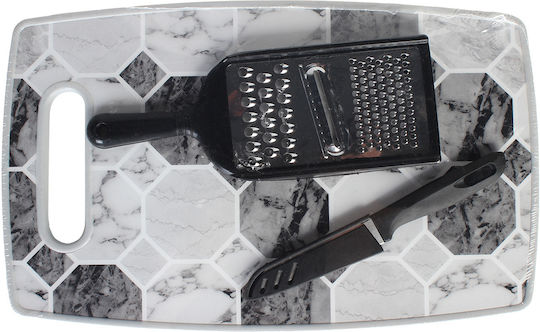 Keskor Rectangular Plastic Chopping Board Set for Bread with Knife & Grater 37x23cm