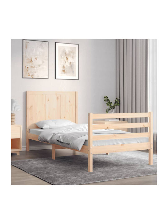 Single Bed Solid Wood with Slats Natural 90x190cm