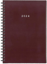 Next Basic Zilnic Agenda Burgundy 2024 Spiral 17x25cm