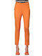 Derpouli Women's High-waisted Fabric Capri Trousers with Elastic in Straight Line Orange