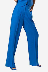 Derpouli Γυναικεία Υφασμάτινη Παντελόνα με Λάστιχο σε Κανονική Εφαρμογή σε Μπλε Χρώμα