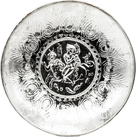 Savvas Design Vintage Round Silver Decorative Platter Silver 25x25x2cm