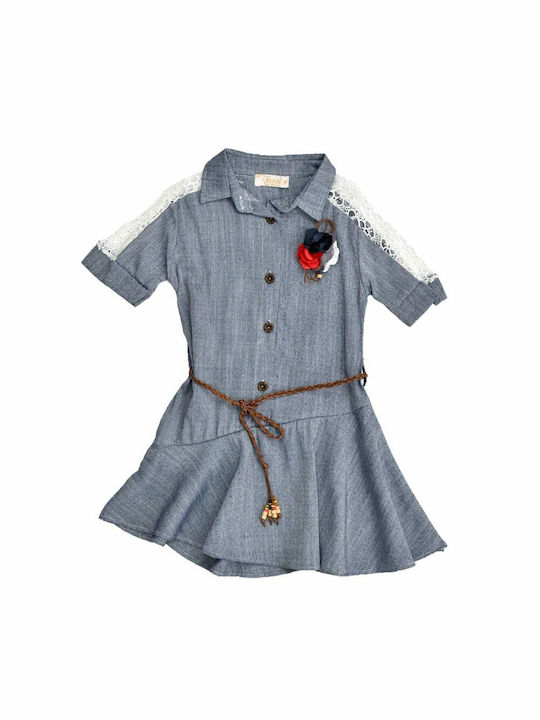 Potre Mädchen Kleid Set mit Zubehör Kurzärmelig Blau