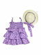 Children's Dress Sleeveless Polka Dot Set with Accessories Purple