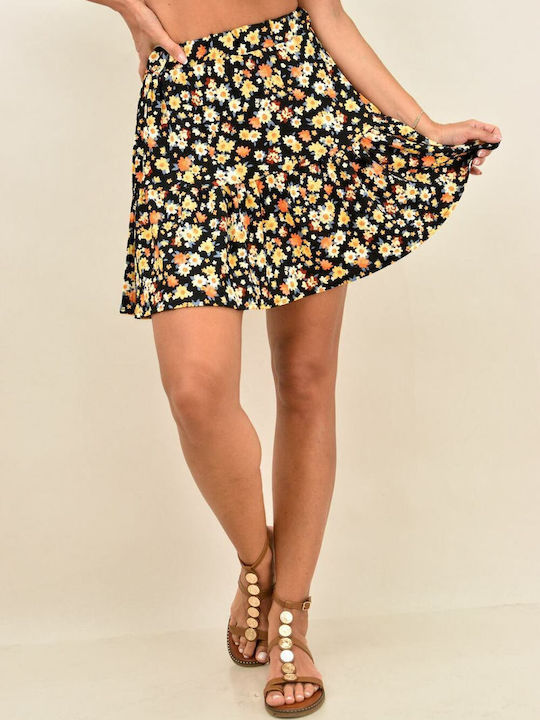 Potre High Waist Mini Skirt Floral in Yellow color