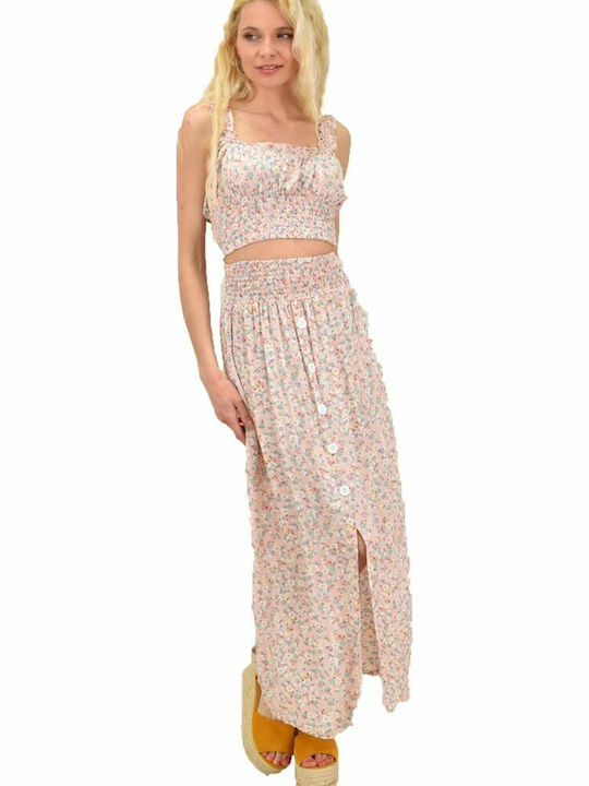Set mit Hoch tailliert Midi Rock Blumen Rosa