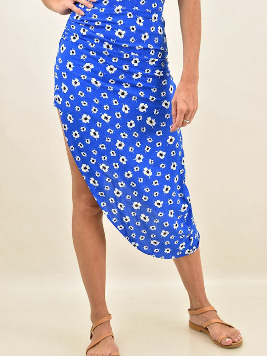 Potre Ψηλόμεση Midi Φούστα Floral Μπλε