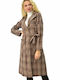 Women's Checked Brown Coat with Buttons