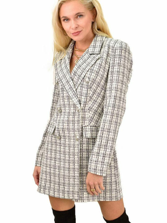 Potre Women's Checked Short Coat with Buttons Beige