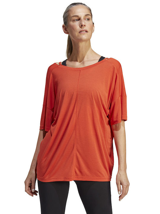 Adidas Κοντομάνικη Γυναικεία Μπλούζα Καλοκαιρινή Πορτοκαλί