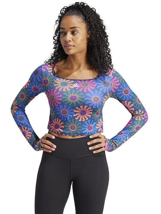 Adidas Farm Women's Athletic Crop Top Long Sleeve Blue