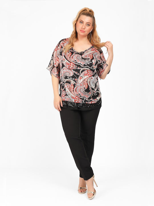 Damen Sommer Bluse Kurzärmelig Schwarz