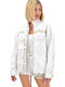 Women's Long Puffer Jacket for Spring or Autumn White