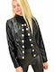 Potre Women's Short Biker Artificial Leather Jacket for Winter Black