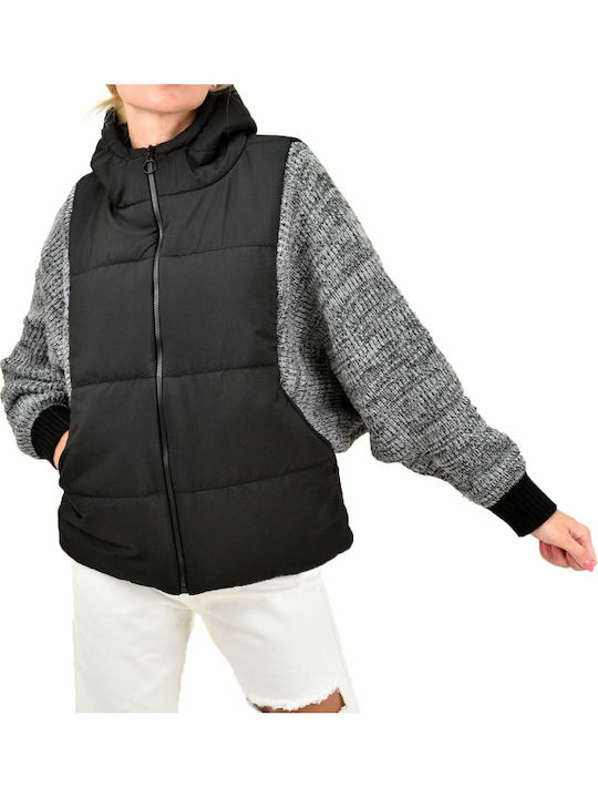 Potre Women's Short Puffer Jacket for Winter with Hood Black 21151520293