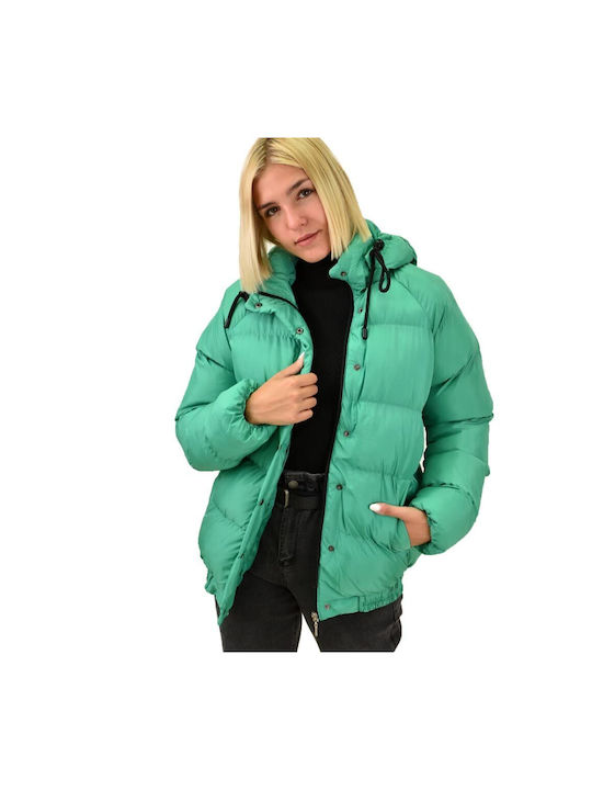 Potre Women's Short Puffer Jacket for Winter with Hood Green