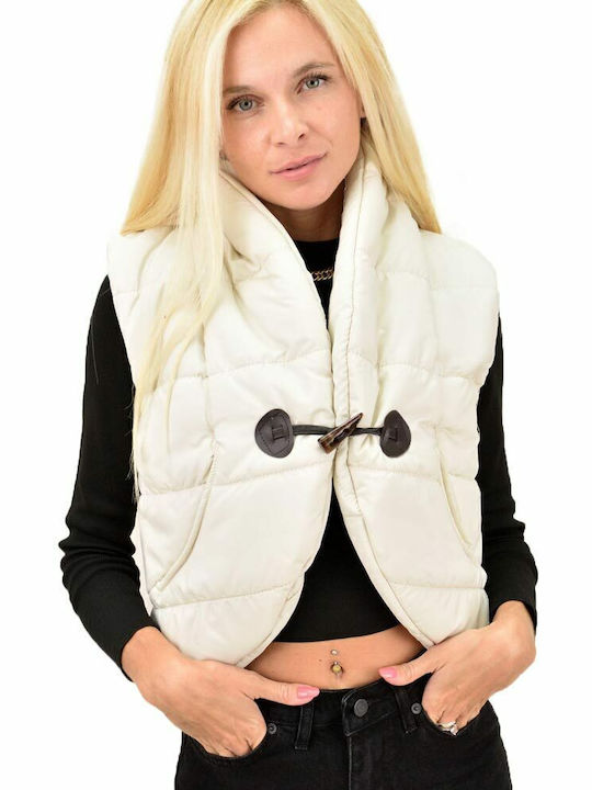 Jachetă Scurtă Fără Mâneci Puffer Dama Ecru