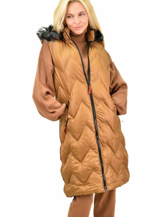 Lungă Jachetă de femei Fără mâneci Puffer Maro