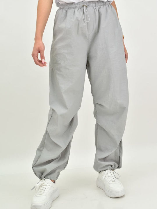 Damen Stoff Hose mit Gummizug in Weitem Schnitt Gray