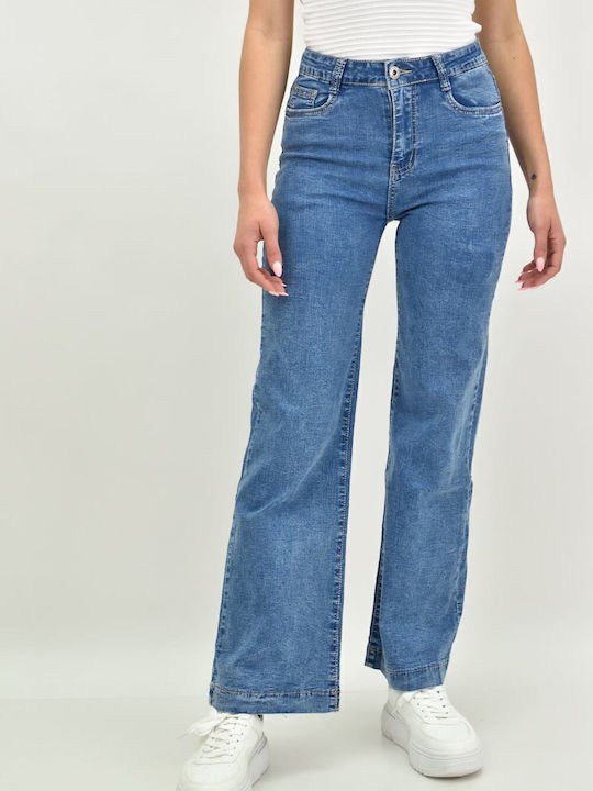 Hoch tailliert Damenjeans Schlaghose in Lockerer Passform