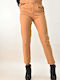 Potre Damen Hoch tailliert Baumwolle Hose in Normaler Passform Beige