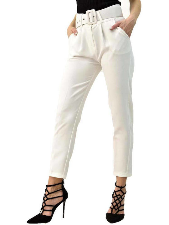 Potre Women's High Waist Fabric Trousers White