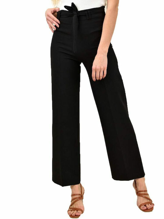 Potre Women's High Waist Cotton Trousers with Elastic Black