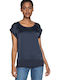 Damen Sommer Bluse Satin Kurzärmelig Blau