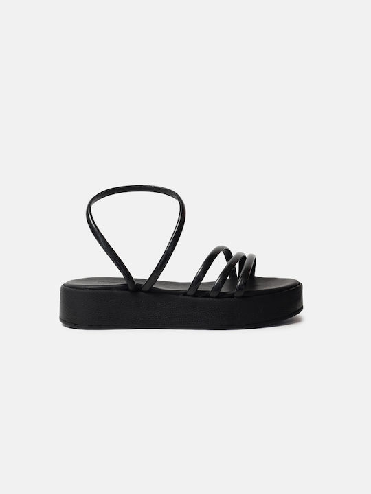 InShoes Flatforms Leather Women's Sandals Black