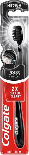 Colgate 360 Black with Charcoal Οδοντόβουρτσα Medium Μαύρο-Πορτοκαλί