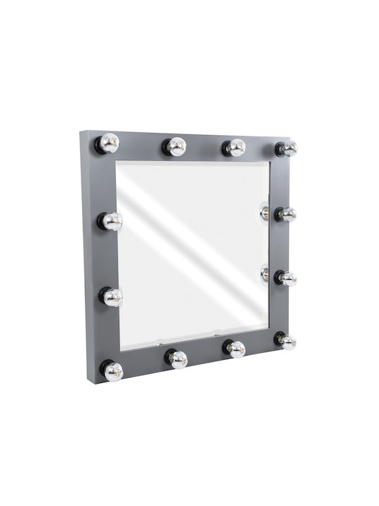 GloboStar Wall Mirror with Gray Wooden Frame & LED Lighting 80x80cm 1pcs