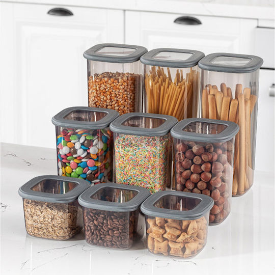 Hermia Set 9Stück Allgemeine Verwendung Glasgefäße mit Kunststoffverschluss Transparent 550ml