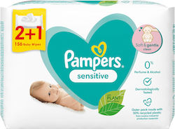 Pampers Sensitive Μωρομάντηλα χωρίς Parabens 3x52τμχ