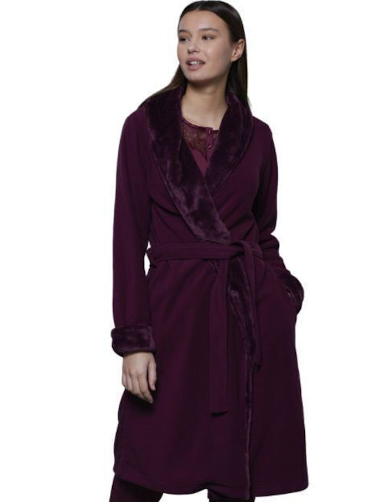 Noidinotte Winter Women's Fleece Robe Burgundy