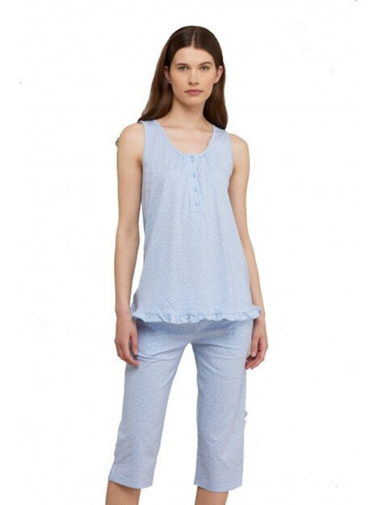 Noidinotte Women's Summer Cotton Pajama Blouse Light Blue