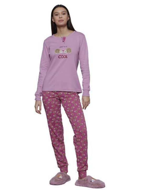 Noidinotte Winter Women's Pyjama Set Cotton Pink