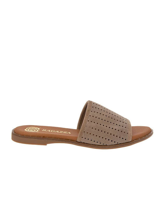 Ragazza Damen Flache Sandalen in Beige Farbe