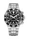 Edox Ανδρικό Ρολόι 43mm Χρονογράφος Μπαταρίας με Ασημί Μεταλλικό Μπρασελέ
