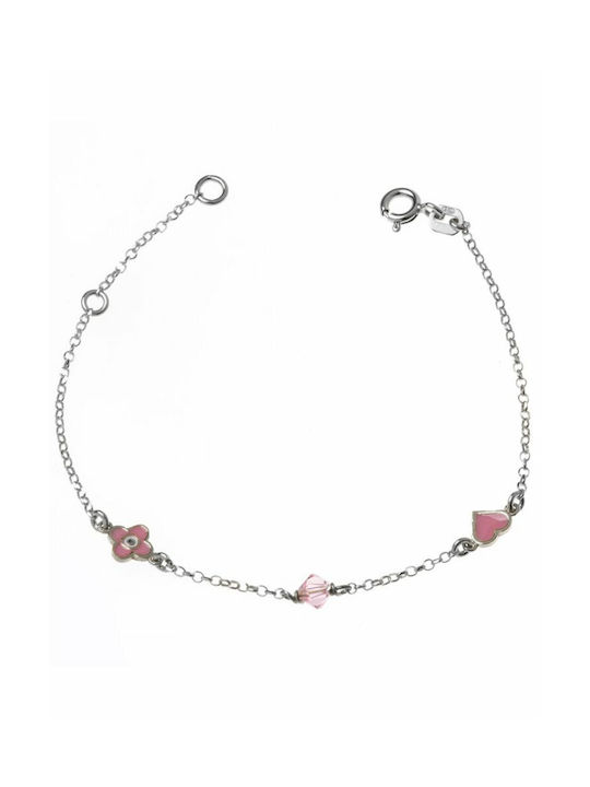 Kids Bracelet Chain from Silver with Heart, Stones & Σταυρό