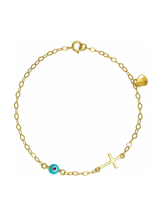 Kids Gold Chain Bracelet 9K with Evil Eye 35IK5234