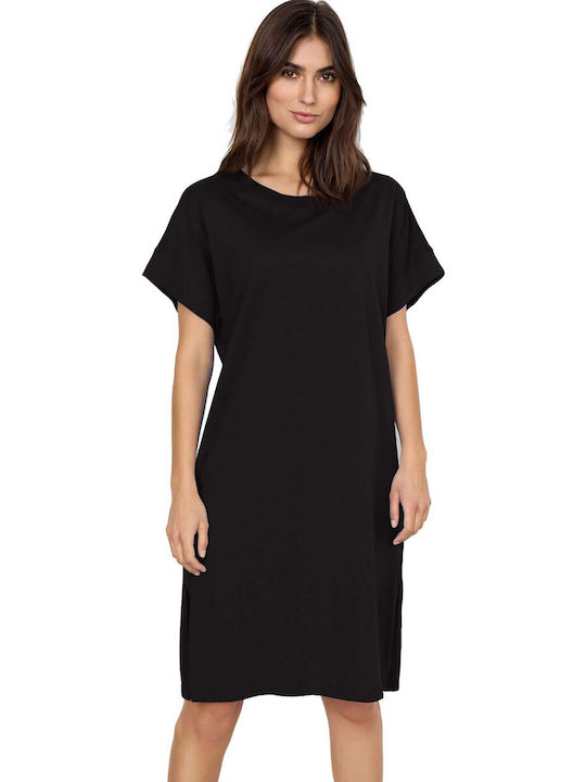 Soya Concept Sommer Midi Kleid mit Schlitz Schwarz