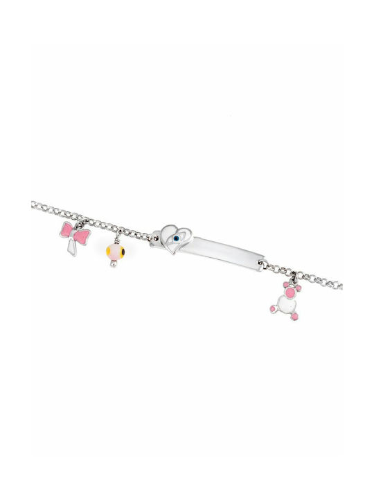 Kids Silver ID Bracelet with Evil Eye for Girl CPJ00295