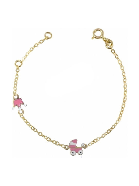 Kids Gold Chain Bracelet 14K with Crown for Girl