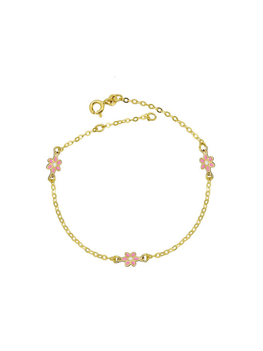 Kids Gold Chain Bracelet 9K with Flower for Girl