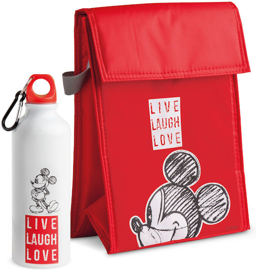 Disney Mickey Live Laugh Love Σχολικό Ισοθερμικό Τσαντάκι Φαγητού Χειρός Κόκκινο Mickey