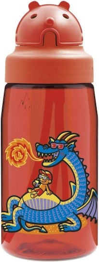 Laken Kids Water Bottle Thermos Dragon Plastic with Straw Red 450ml